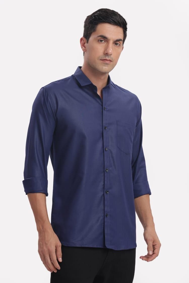 Men's Solid Satin Stylish Casual Shirt Navy Blue.