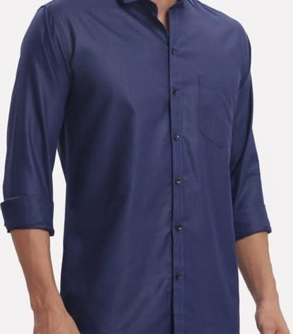 Men's Solid Satin Stylish Casual Shirt Navy Blue.