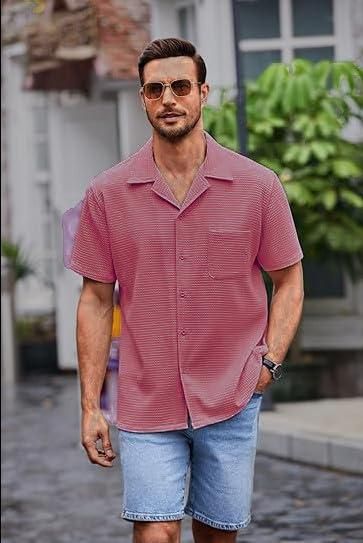 Men's Knit Stylish Half Sleeve Shirt Pink.