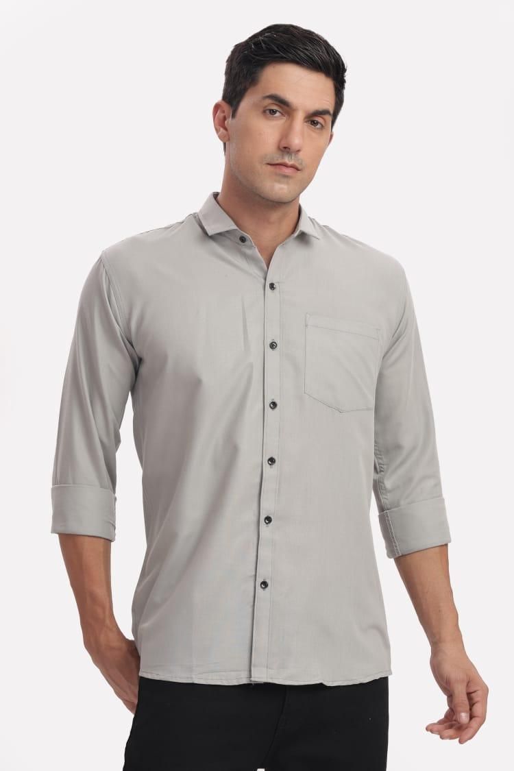Men's Solid Satin Stylish Casual Shirt Grey.