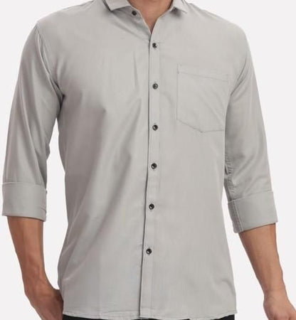 Men's Solid Satin Stylish Casual Shirt Grey.