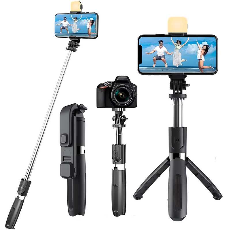 Extendable Flash 3-in-1 Selfie Stick Tripod with Bluetooth Remote.