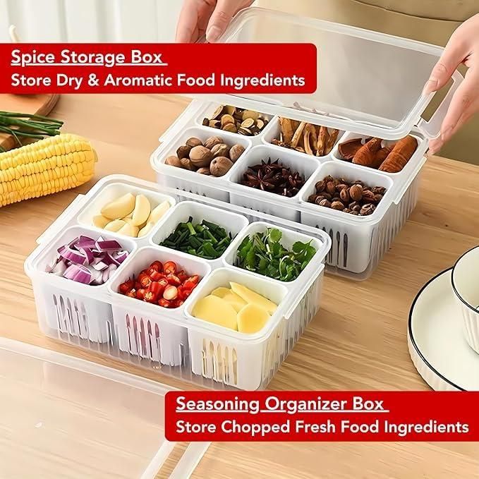 Food Storage Box With Lid and 6 Compartments.