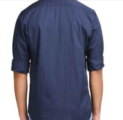 Men's Solid Satin Stylish Casual Shirt Navy Blue.