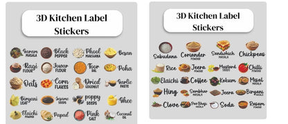 3D Waterproof Kitchen Spice Jar Label Stickers (Pack of 1 - 60 Stickers).