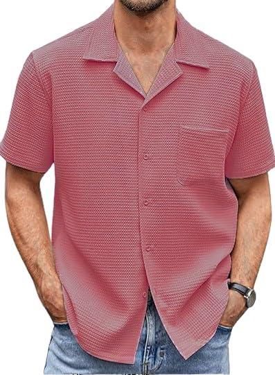 Men's Knit Stylish Half Sleeve Shirt Pink.